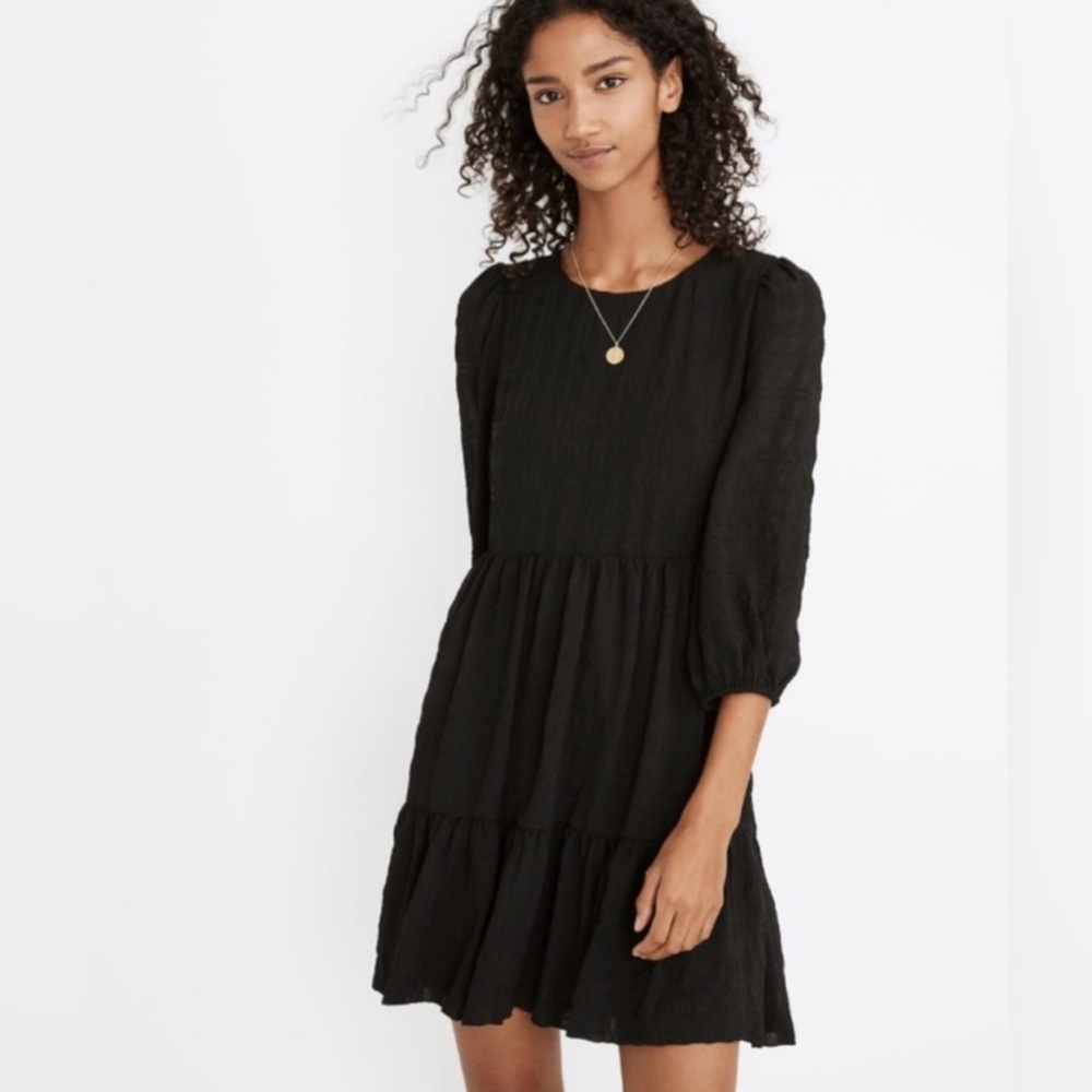MADEWELL PUFF SLEEVE RUFFLE HEM MINI DRESS